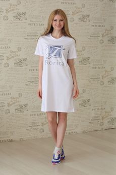 Платье-футболка из 100% хлопка белая FIORITA