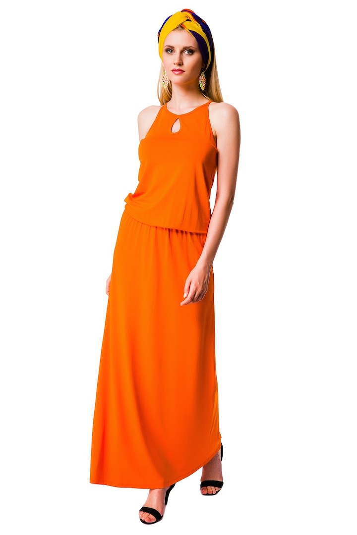 Фото товара 7010, оранжевое длинное платье