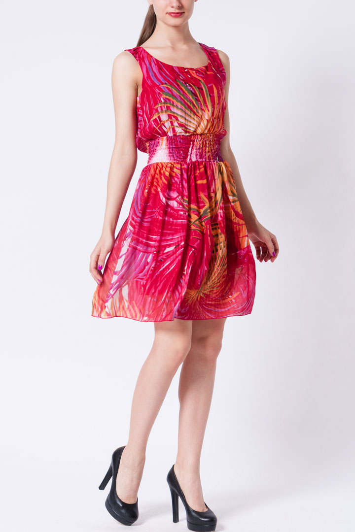 Фото товара 8091, легкое шелковистое платье с поясом-резинка